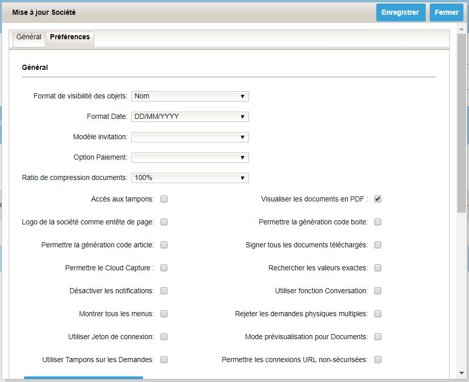 Préférences Société