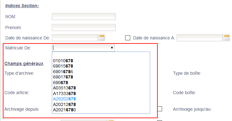 Auto-remplissage Index