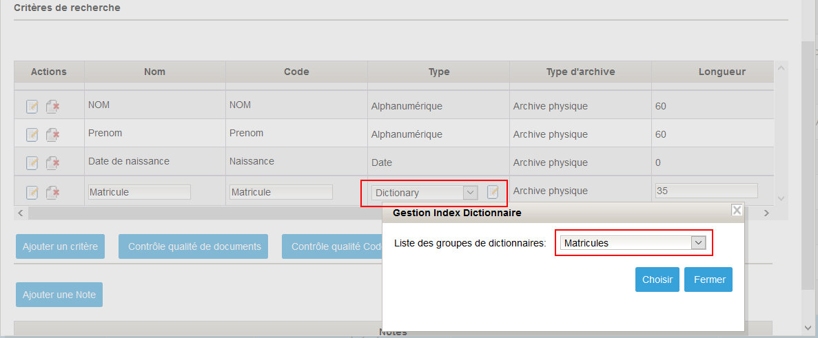 Type index Dictionnaire