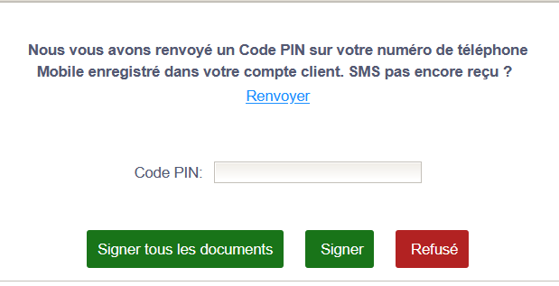 Signature électronique saisie code pin