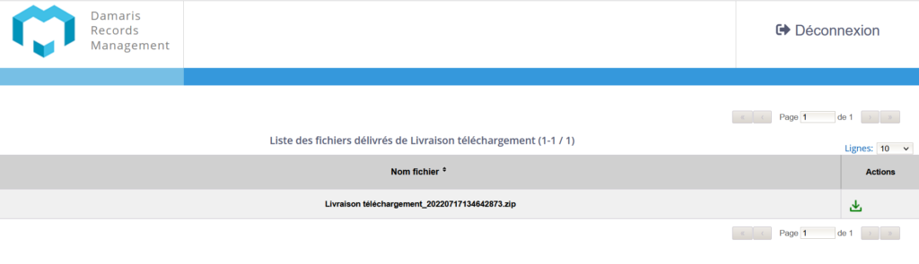 Livraison par téléchargement de fichiers Damaris RM