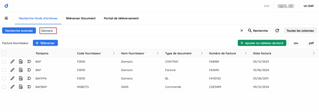 Damaris RMx Recherche simple